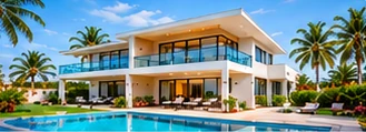 Two-storey modern villa beside a pool